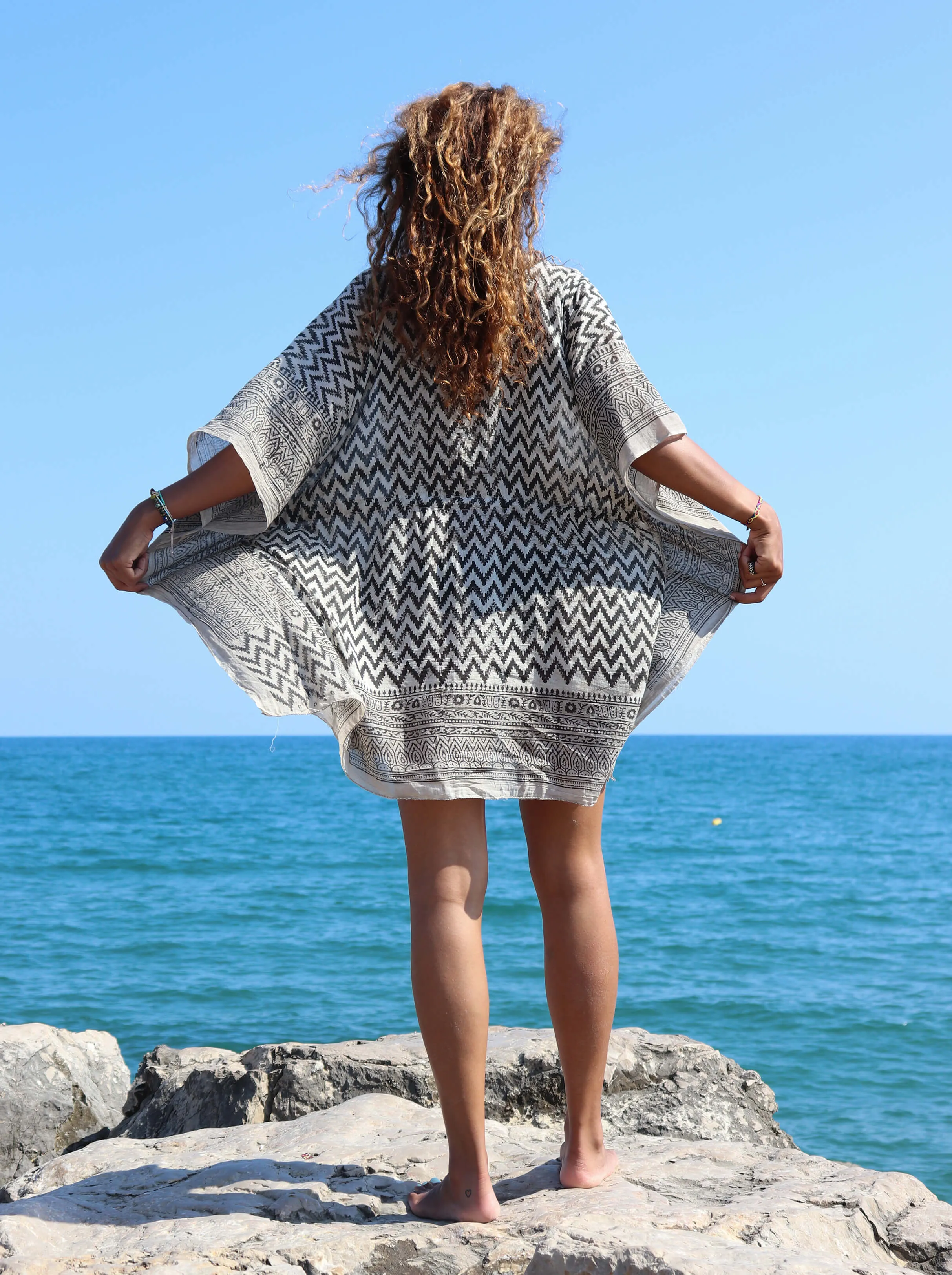 Short Kaftan Dress with Woodblock print