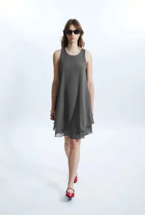 Sleeveless Wave Hem Dress Charcoal