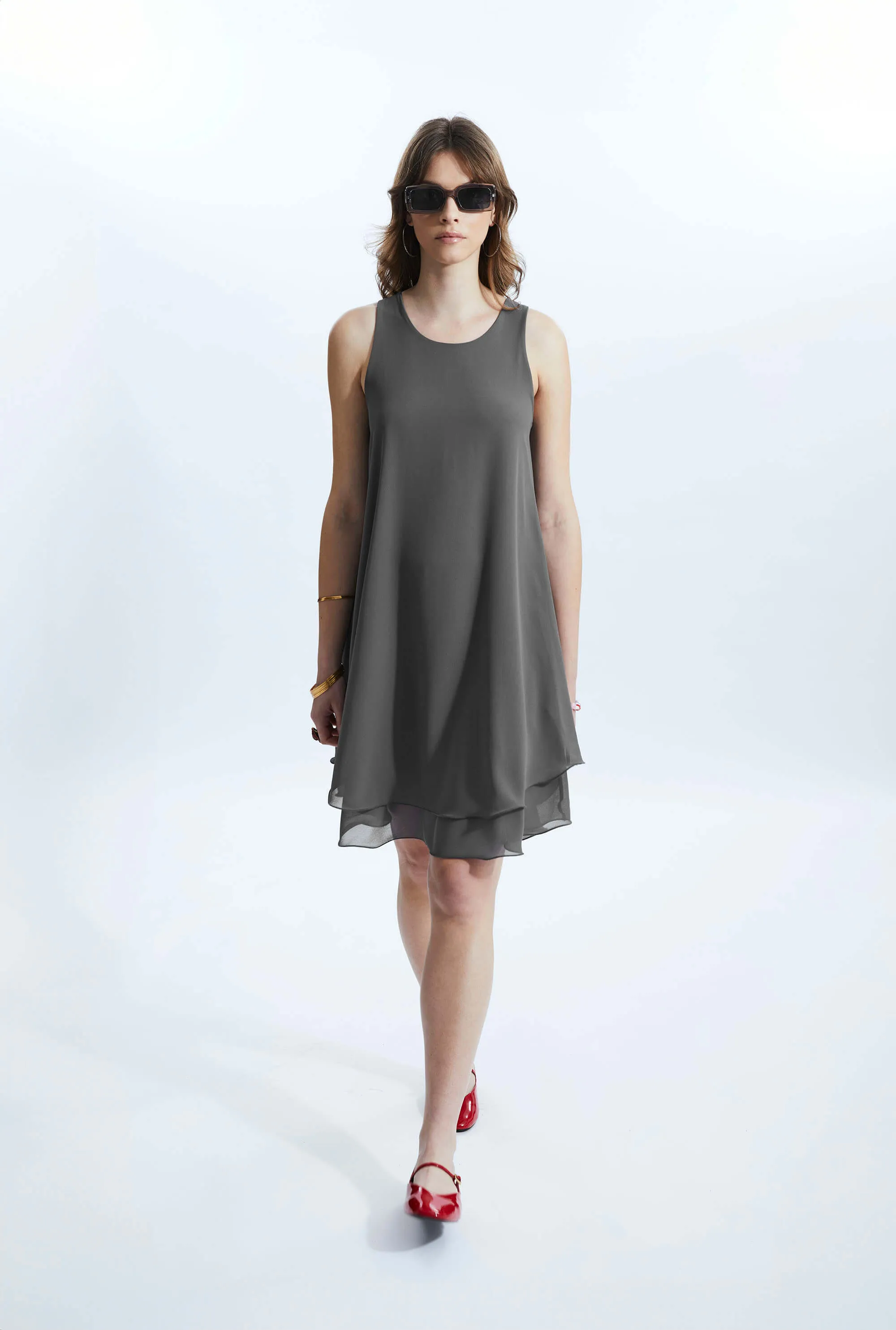 Sleeveless Wave Hem Dress Charcoal