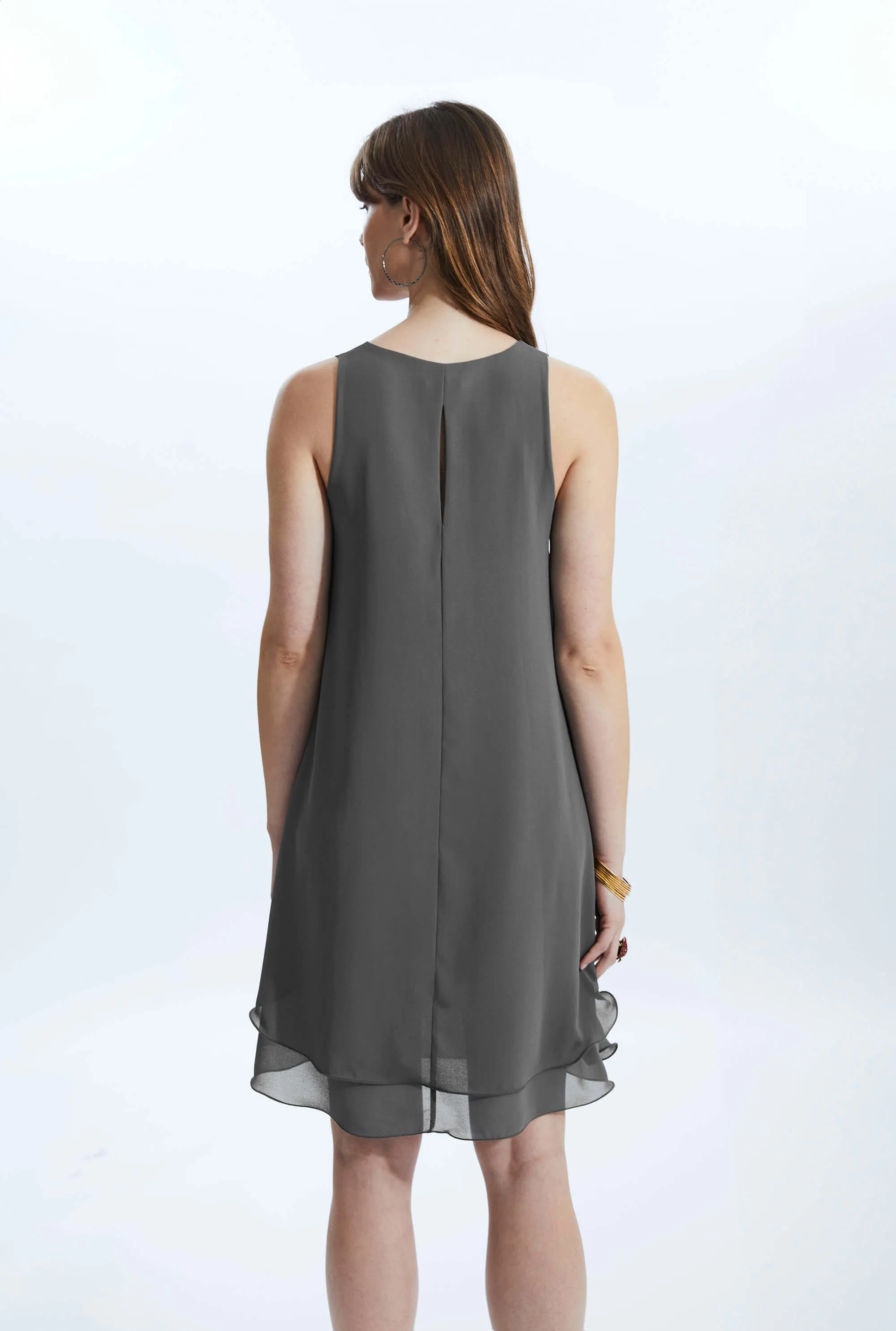 Sleeveless Wave Hem Dress Charcoal