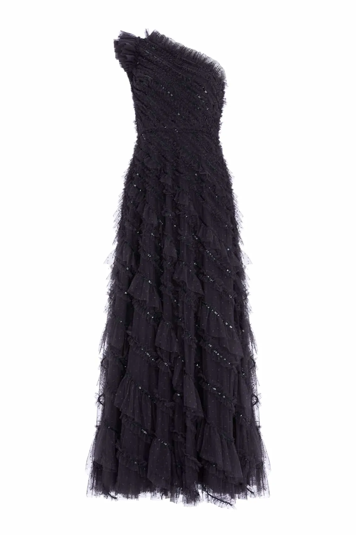 Spiral Sequin One-Shoulder Ankle Gown