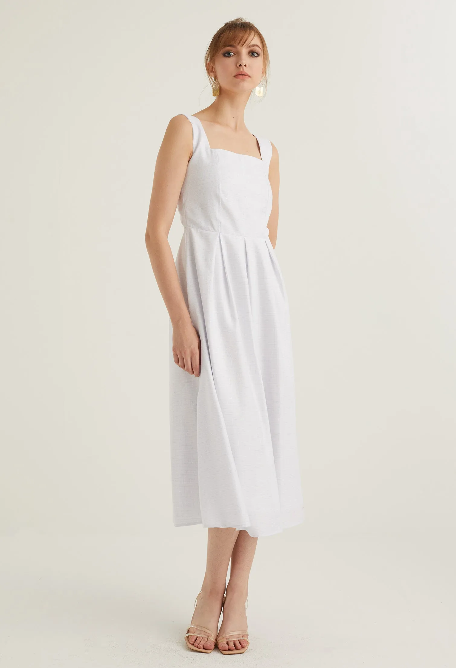 Square Neck Pinafore Midi Dress