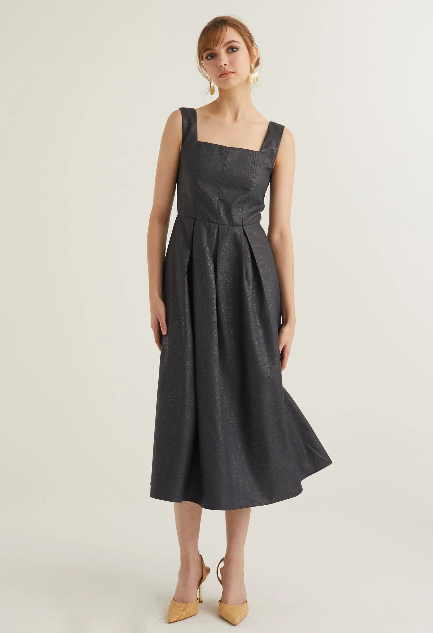 Square Neck Pinafore Midi Dress