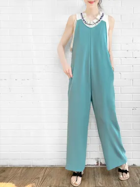 Surprise Sale! Turquoise Contrast Strap Sleeveless Wide Leg Jumpsuit