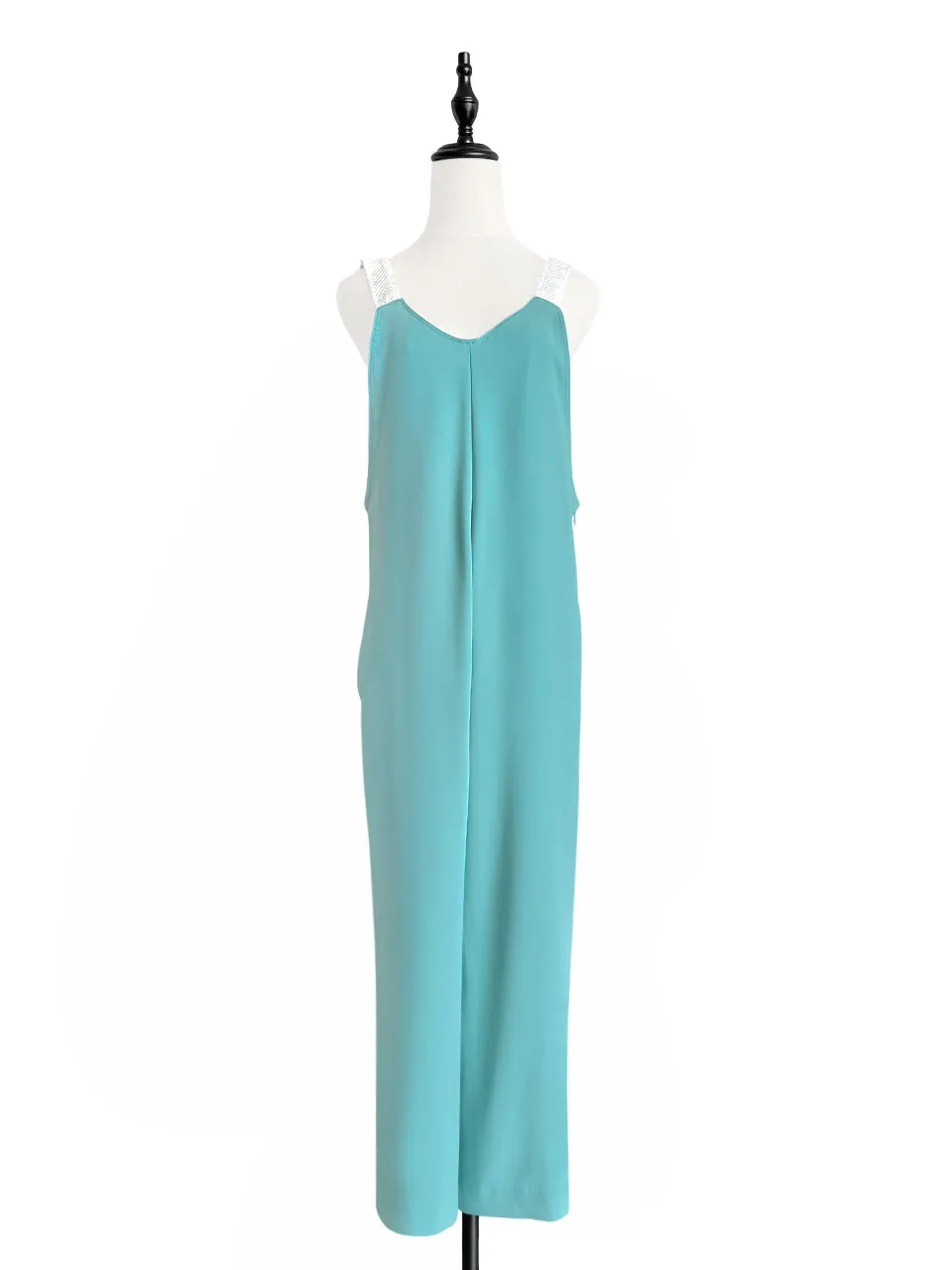 Surprise Sale! Turquoise Contrast Strap Sleeveless Wide Leg Jumpsuit