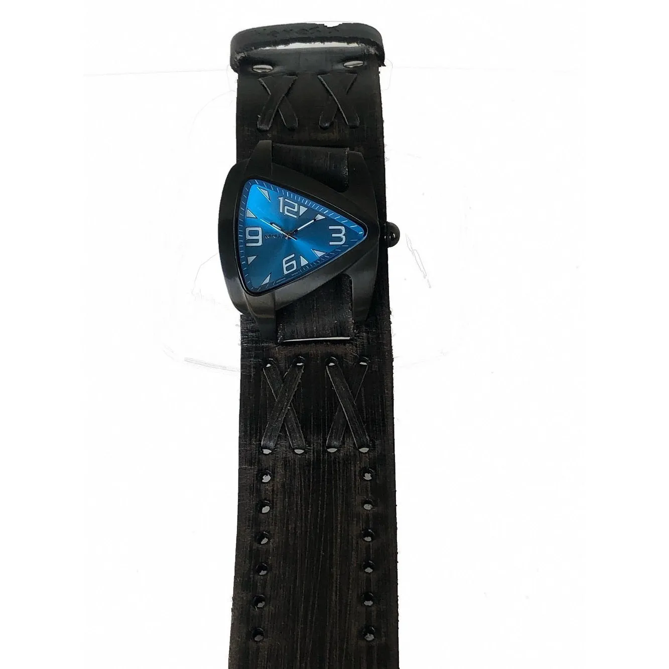 Teardrop Blue Watch with X Charcoal Leather Wide Cuff