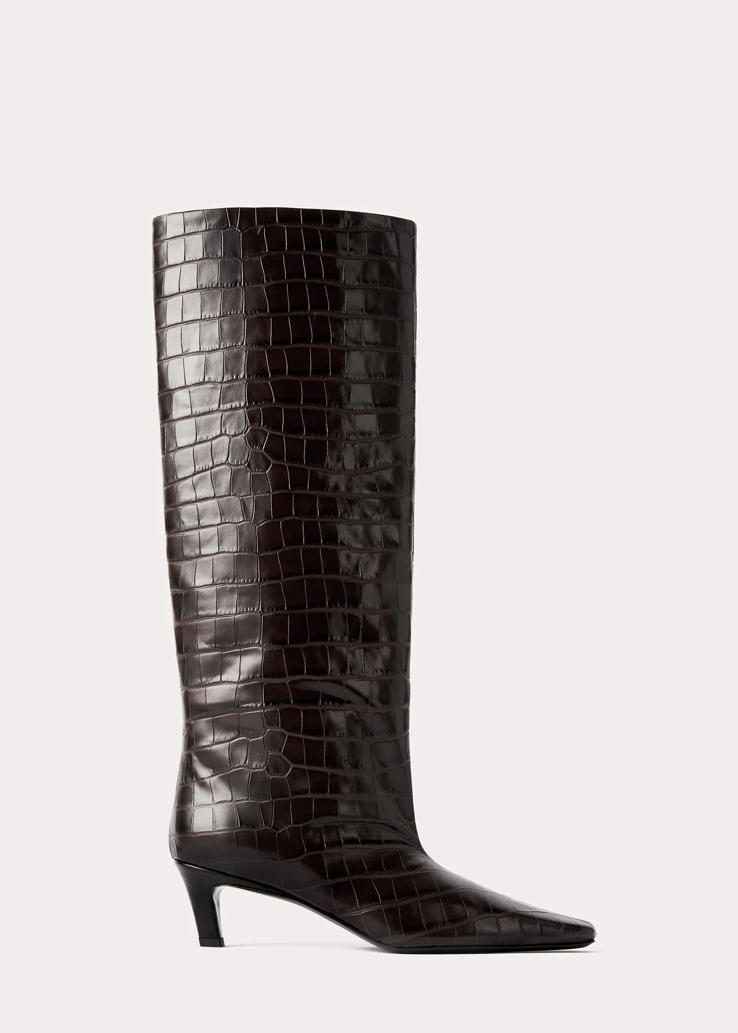 The Wide Shaft Boot dark brown croco