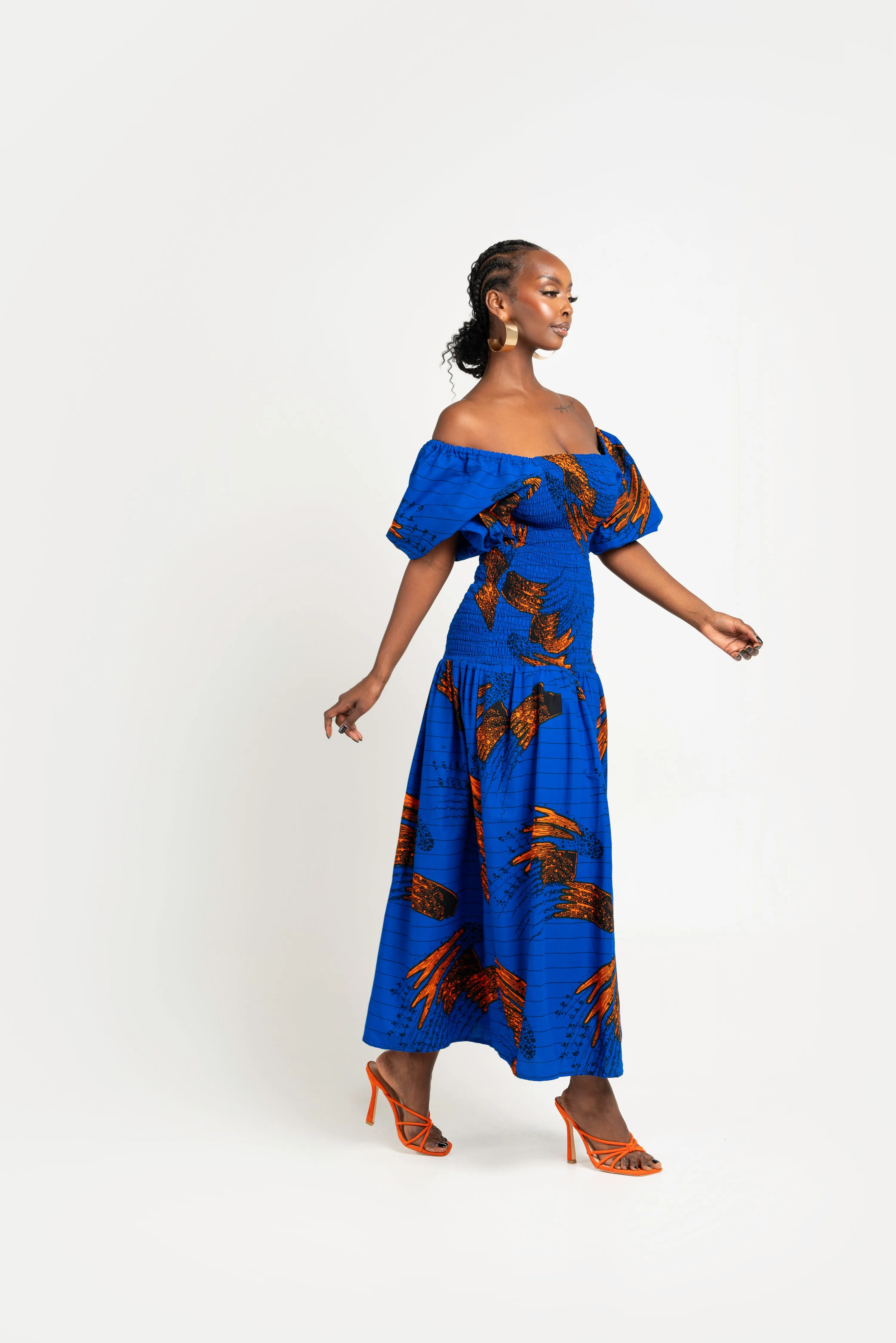 TORI African print smocked body maxi dress