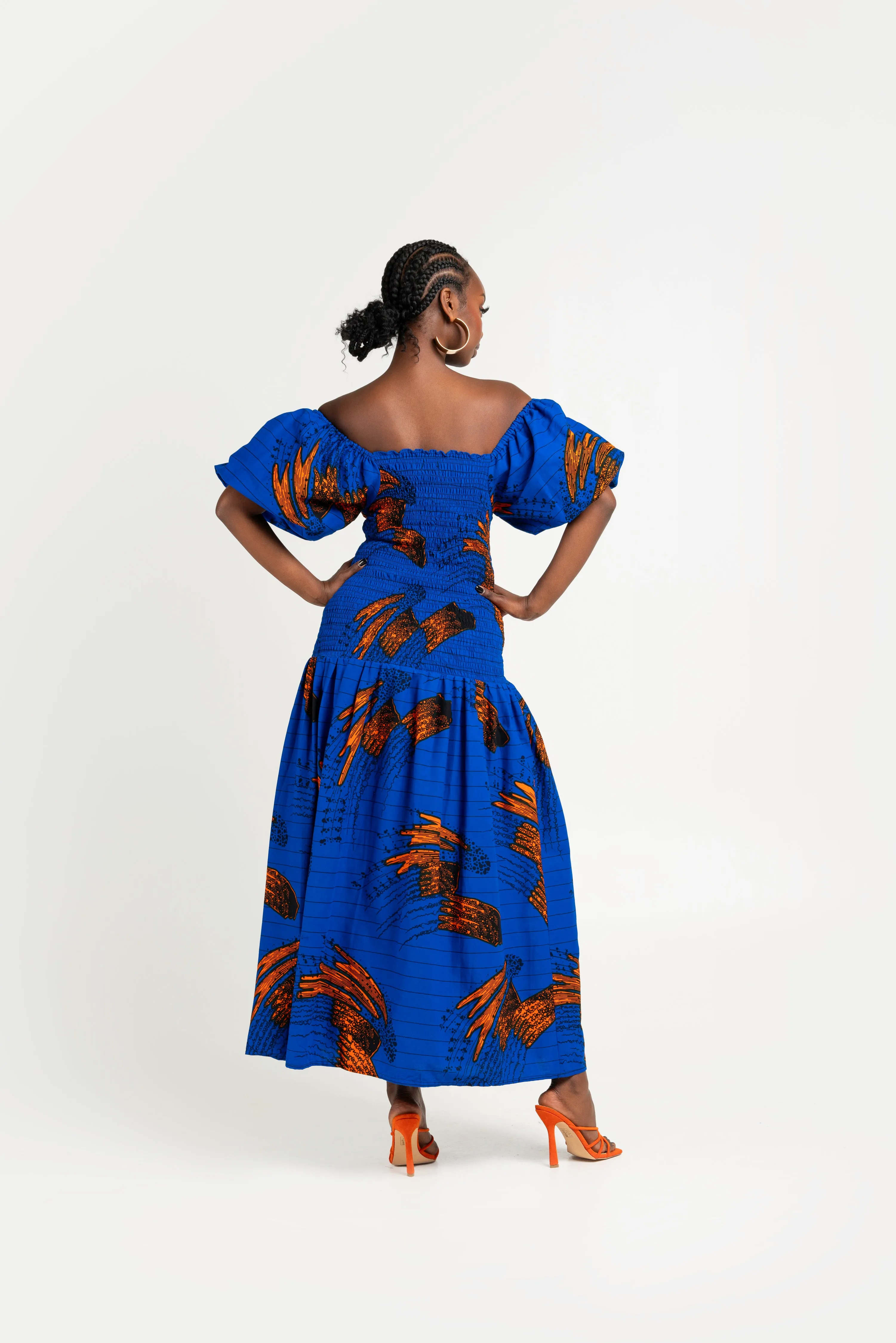 TORI African print smocked body maxi dress