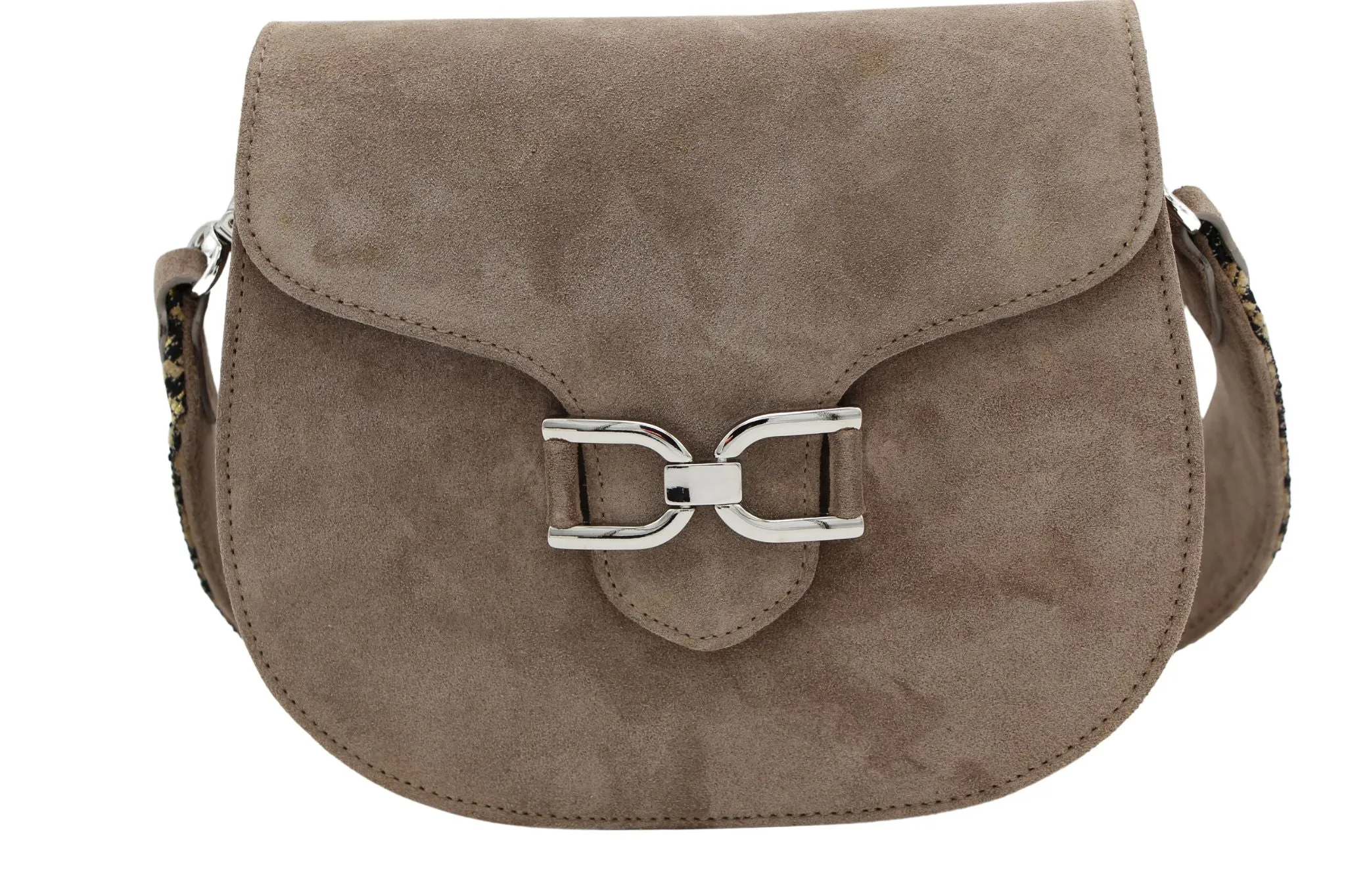 UNISA Taupe Suede  Leather Saddle Bag   ZFABIOLA