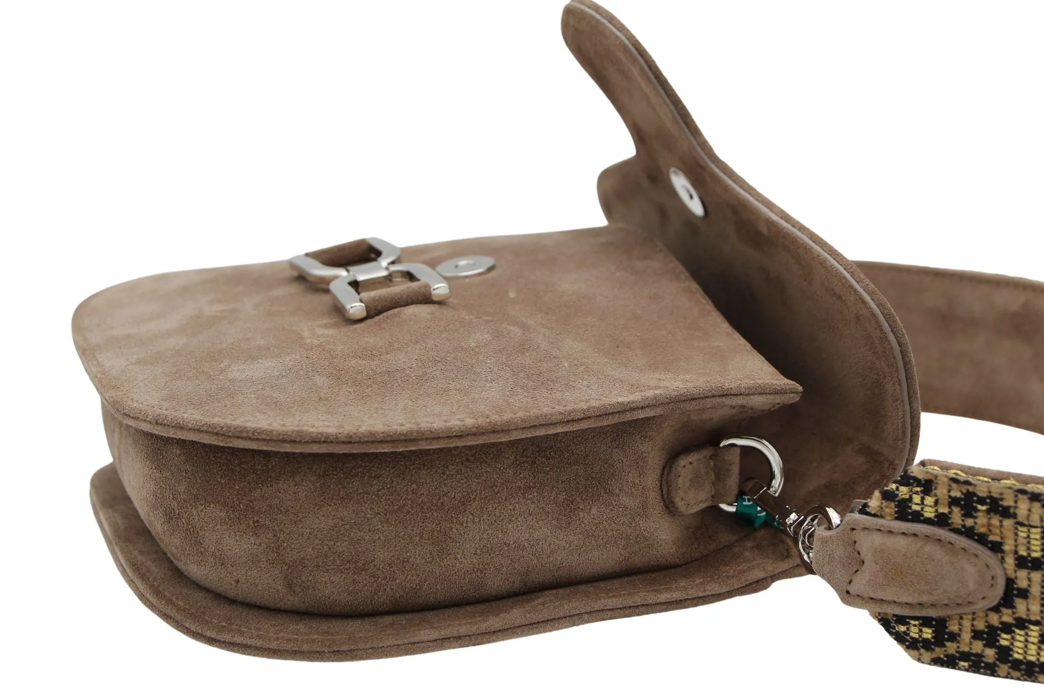 UNISA Taupe Suede  Leather Saddle Bag   ZFABIOLA