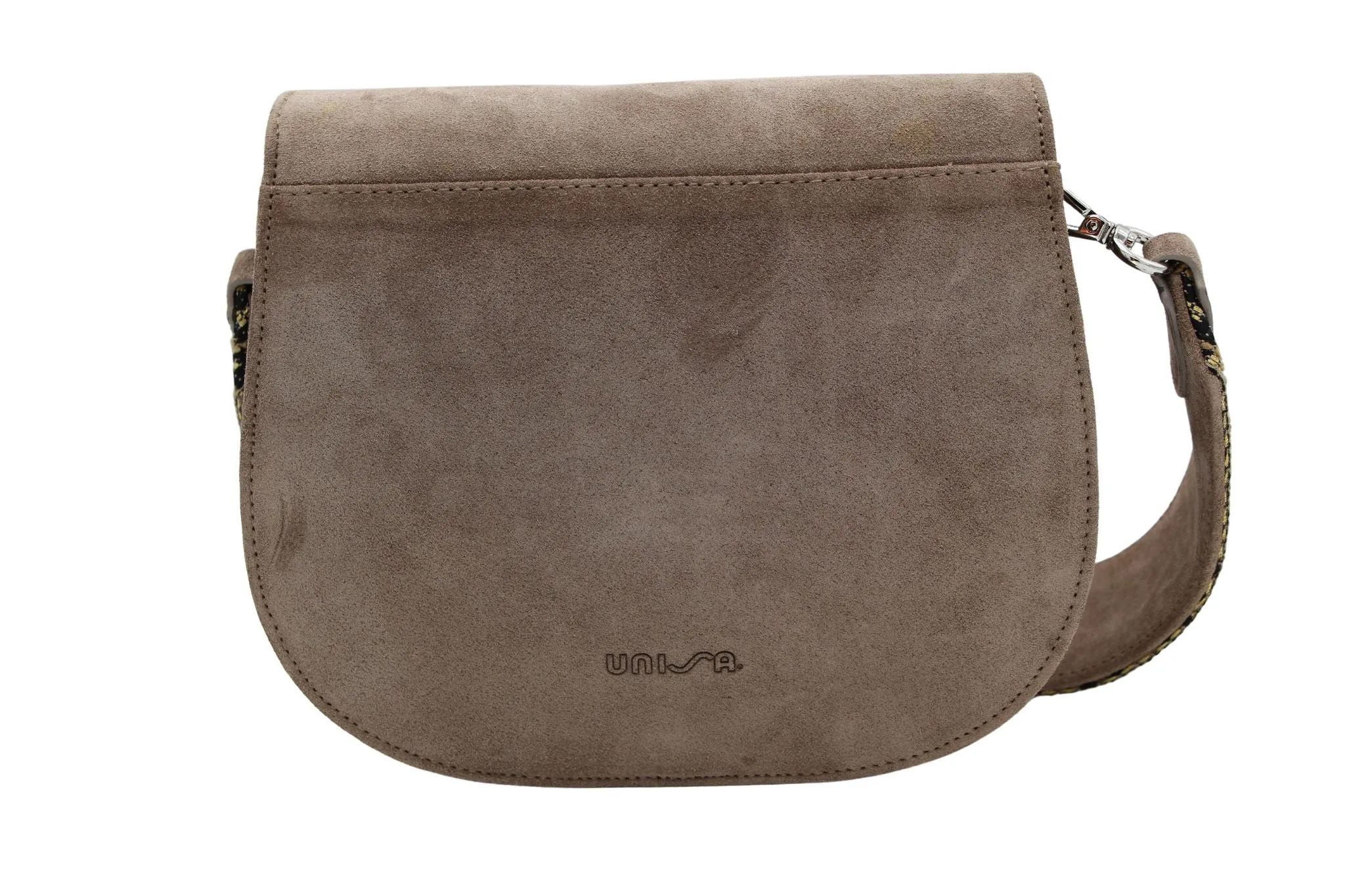 UNISA Taupe Suede  Leather Saddle Bag   ZFABIOLA