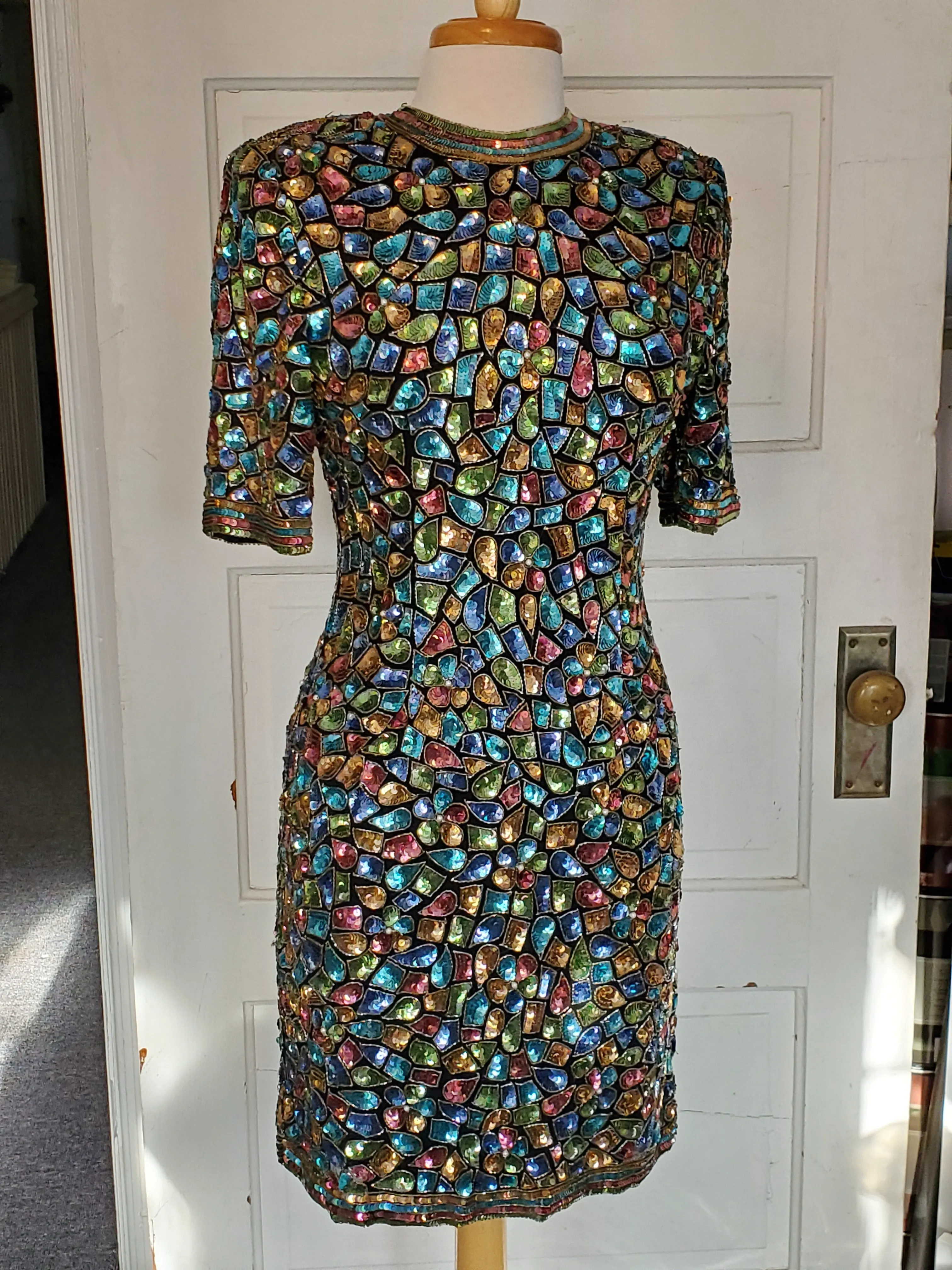 Vintage (1980s) Pastel Beaded/Sequined Cocktail dress.