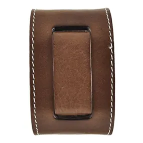 White Stitched Brown Leather Wide Cuff