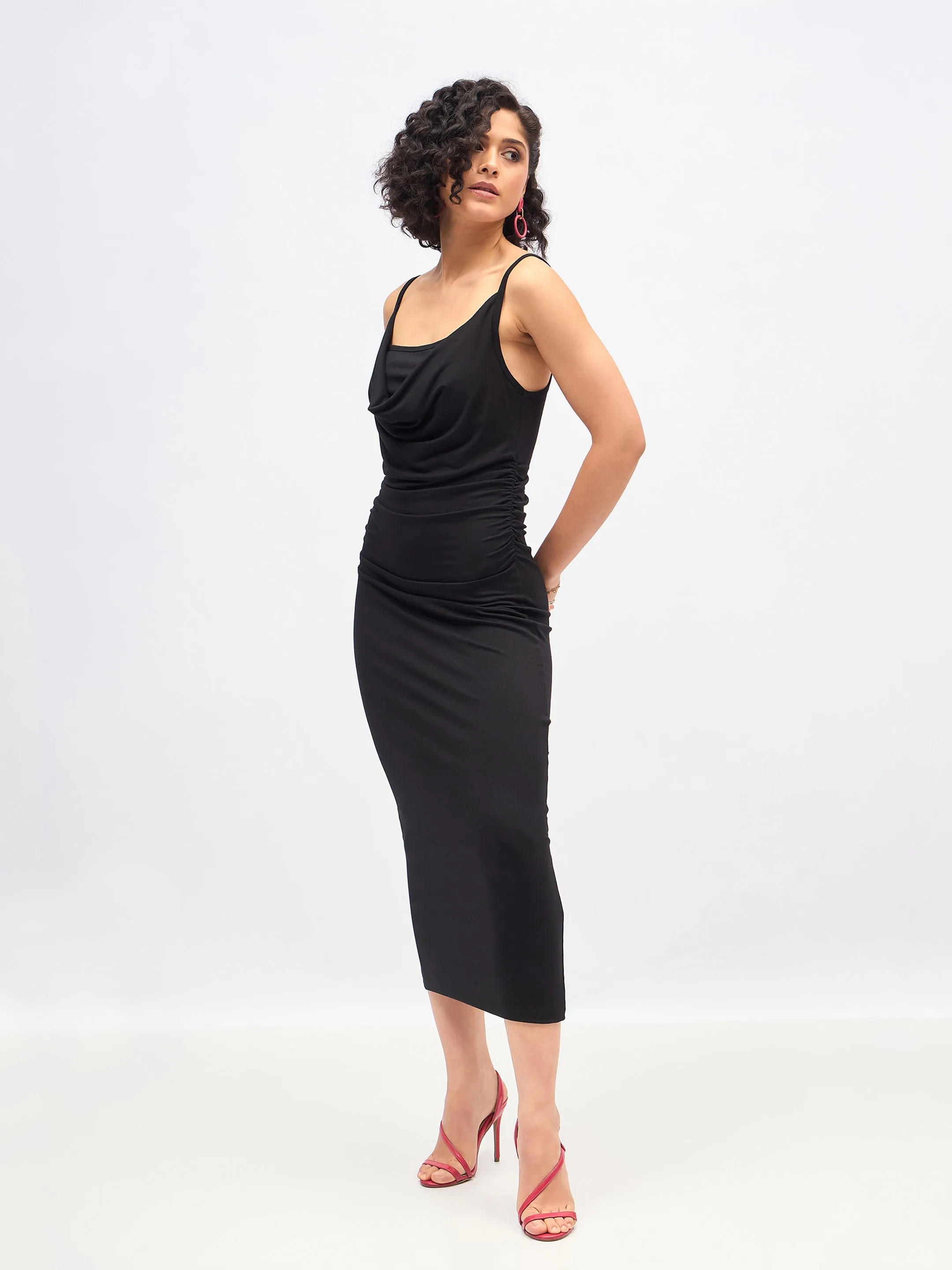 Women Black Cowl Neck Bodycon Maxi Dress