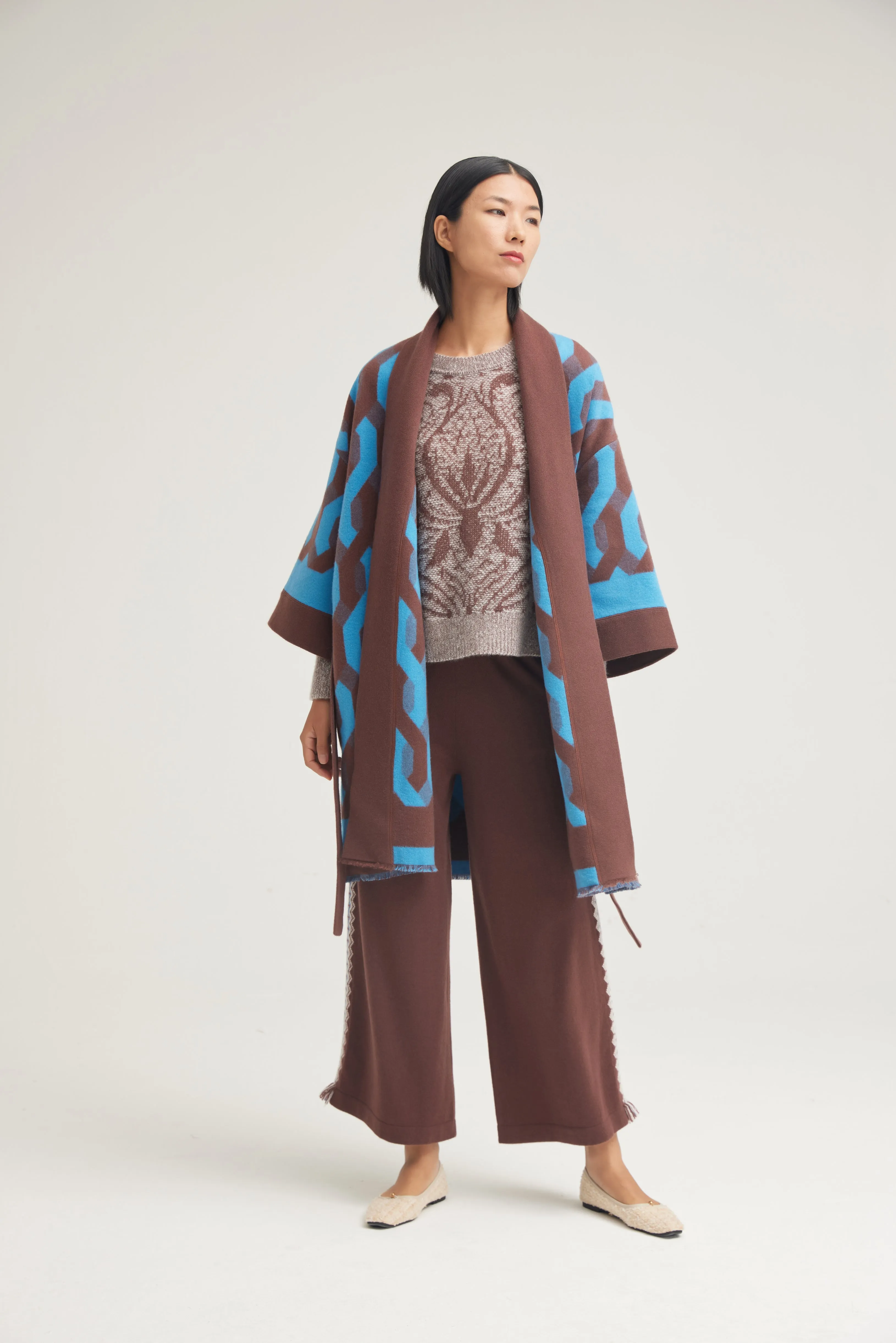 Women's jacquard cashmere coat