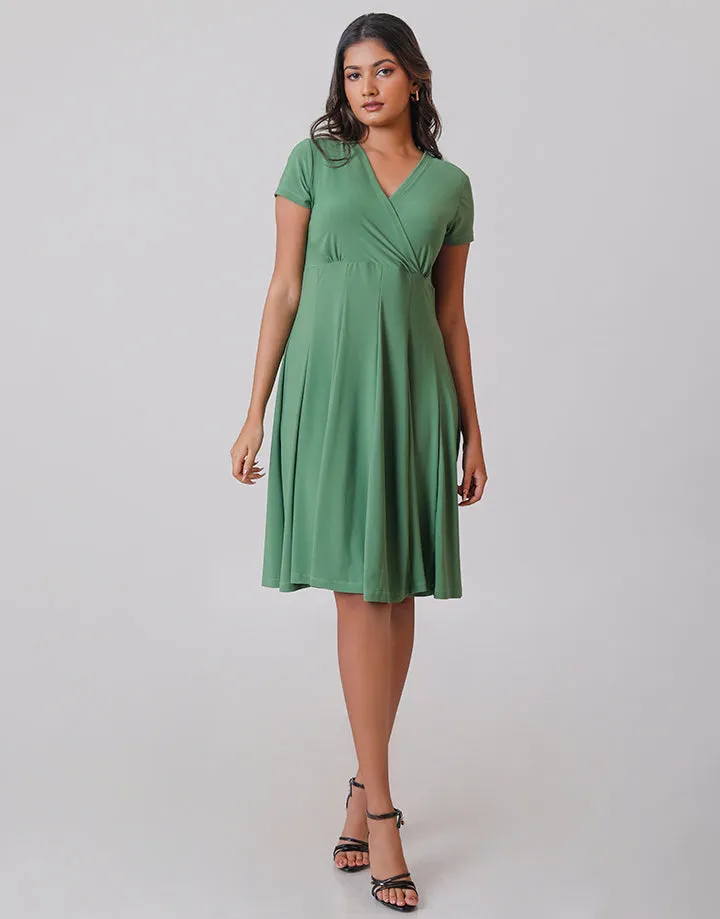 Wrap Neck Line Dress with Short Sleeves