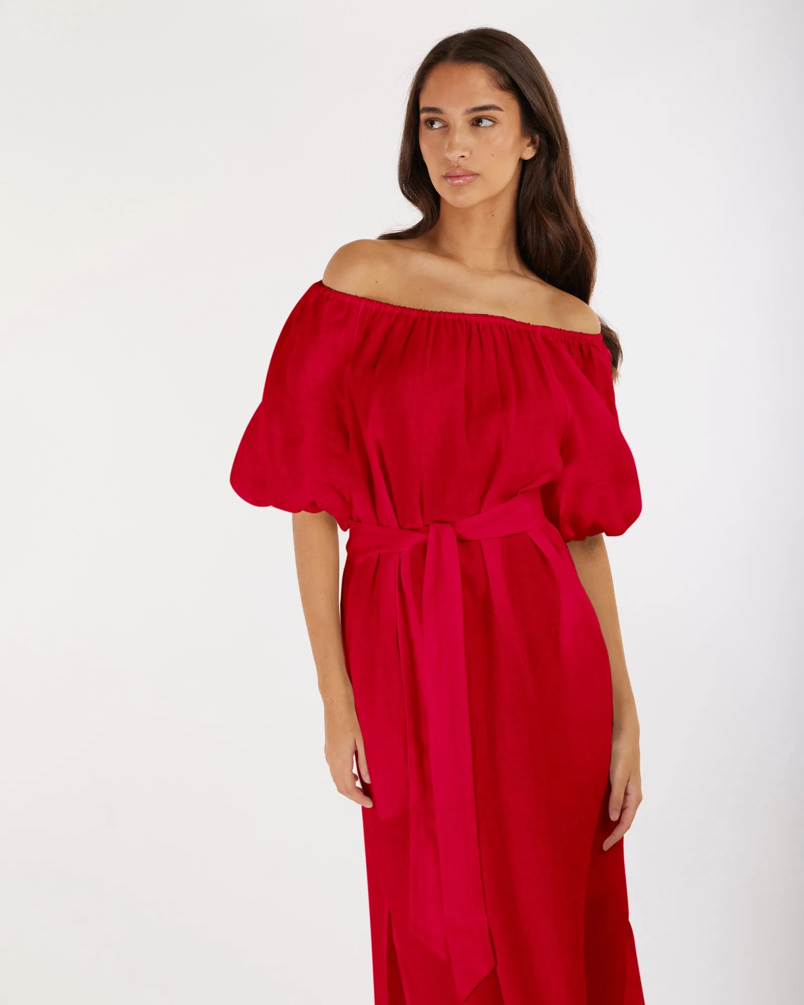 Wren Linen Maxi Dress - Red