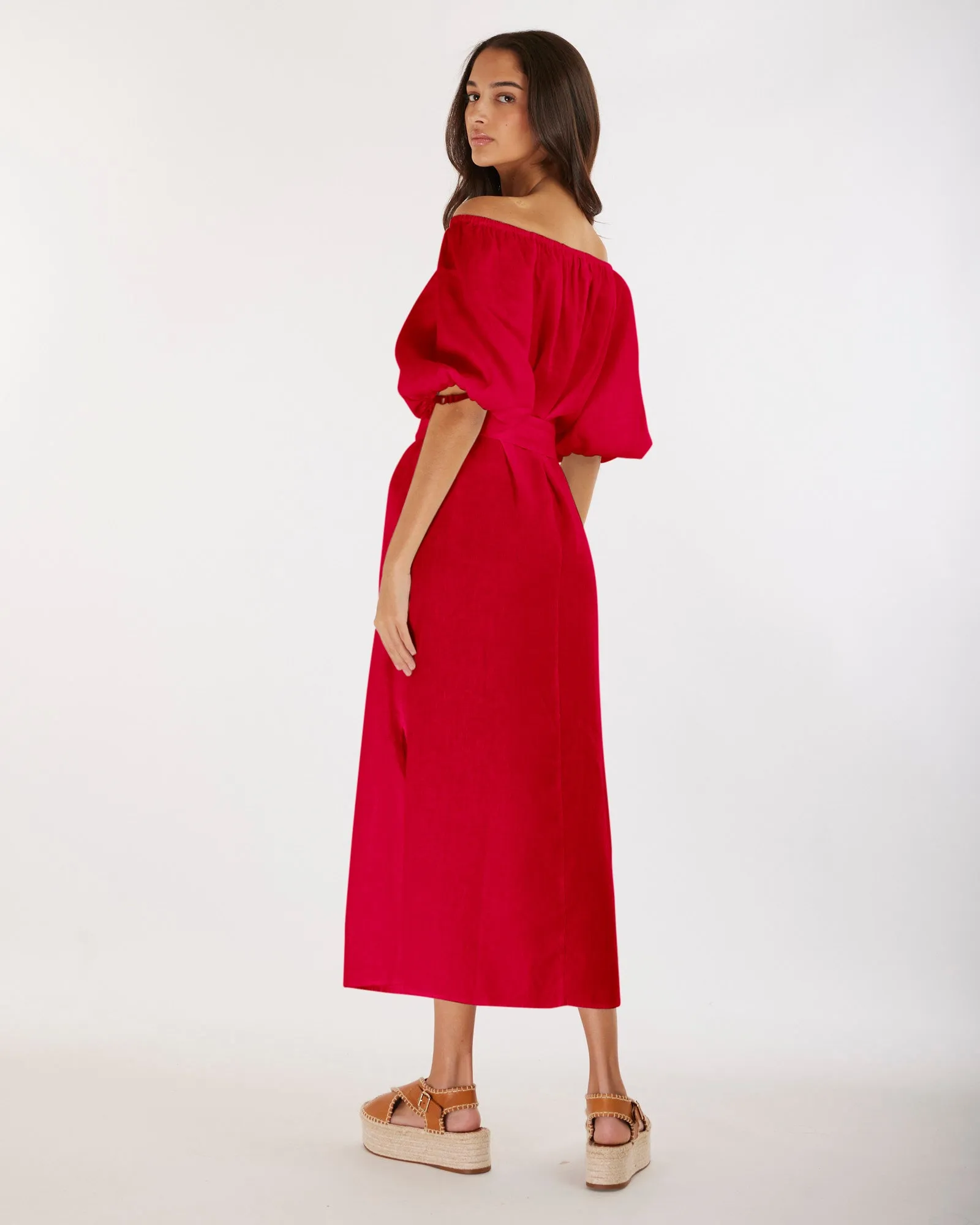 Wren Linen Maxi Dress - Red