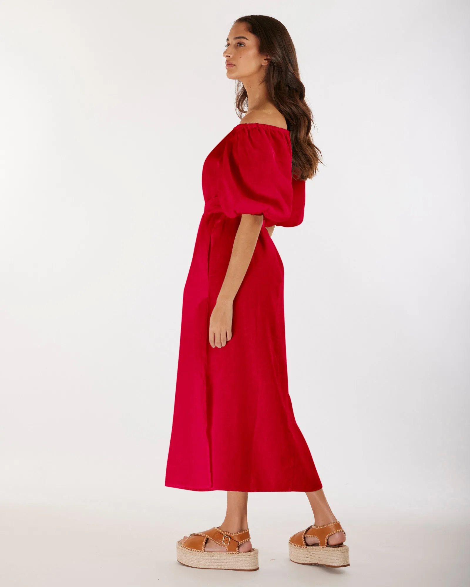 Wren Linen Maxi Dress - Red