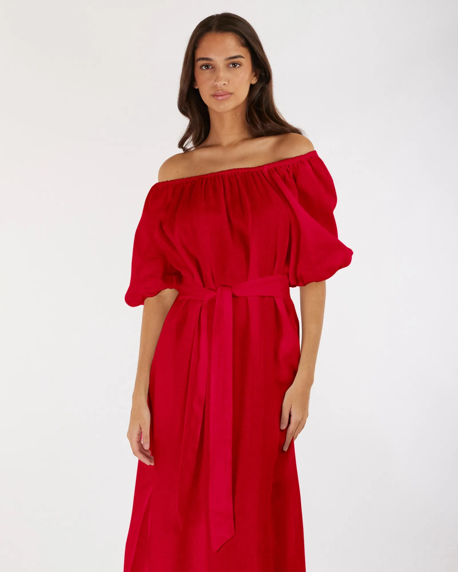 Wren Linen Maxi Dress - Red