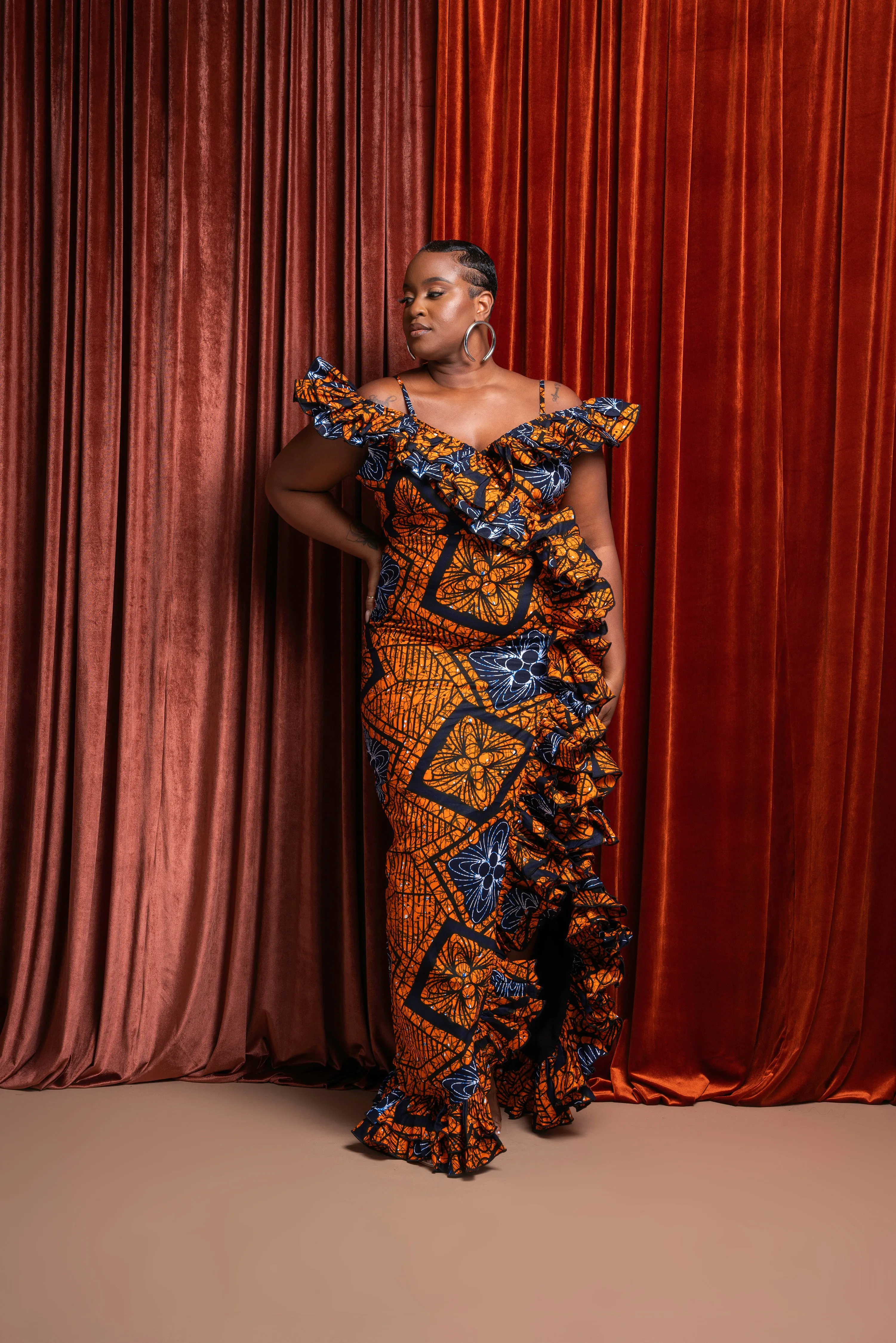 ZEZE Off shoulder Ruffle African Print Maxi Dress