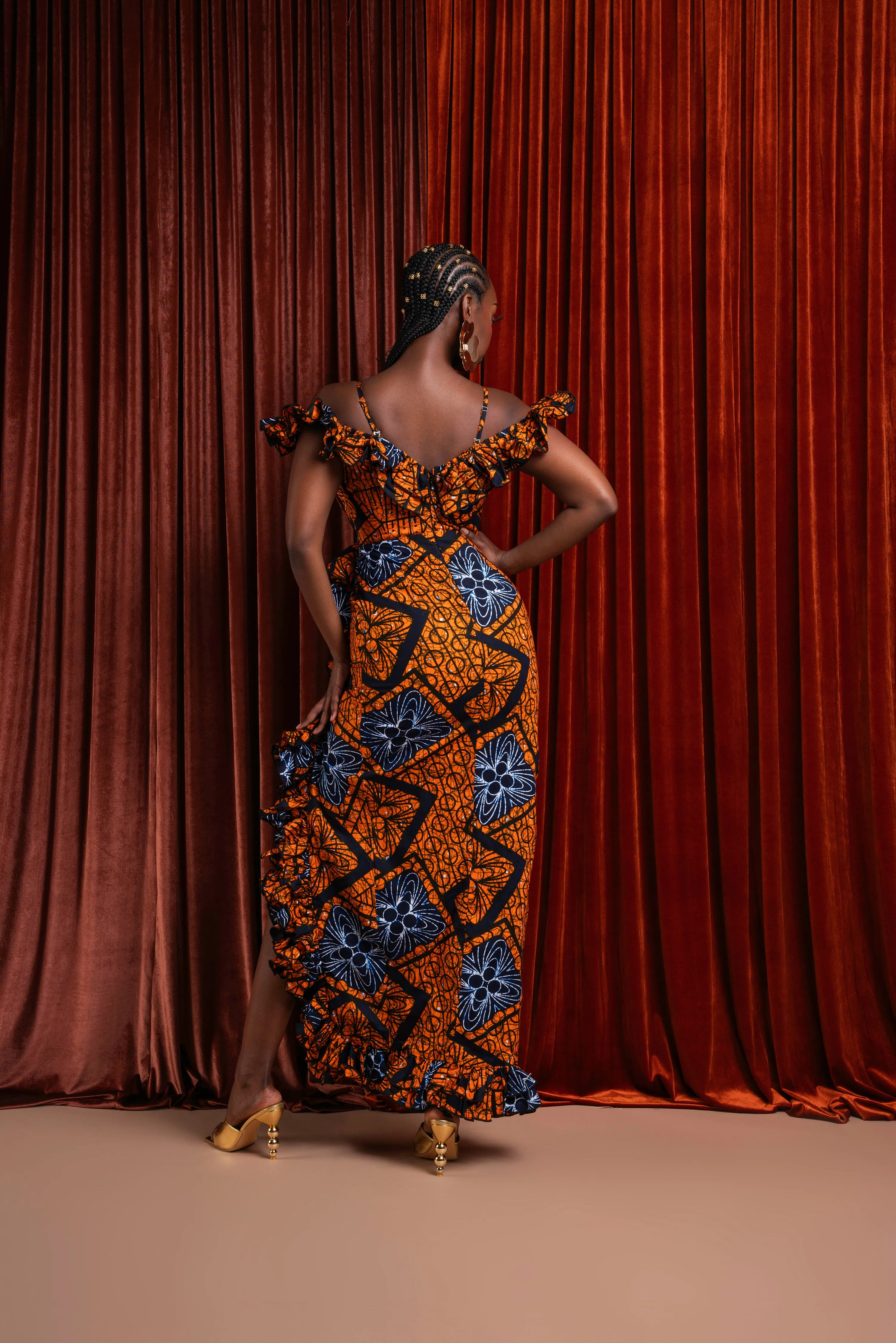 ZEZE Off shoulder Ruffle African Print Maxi Dress