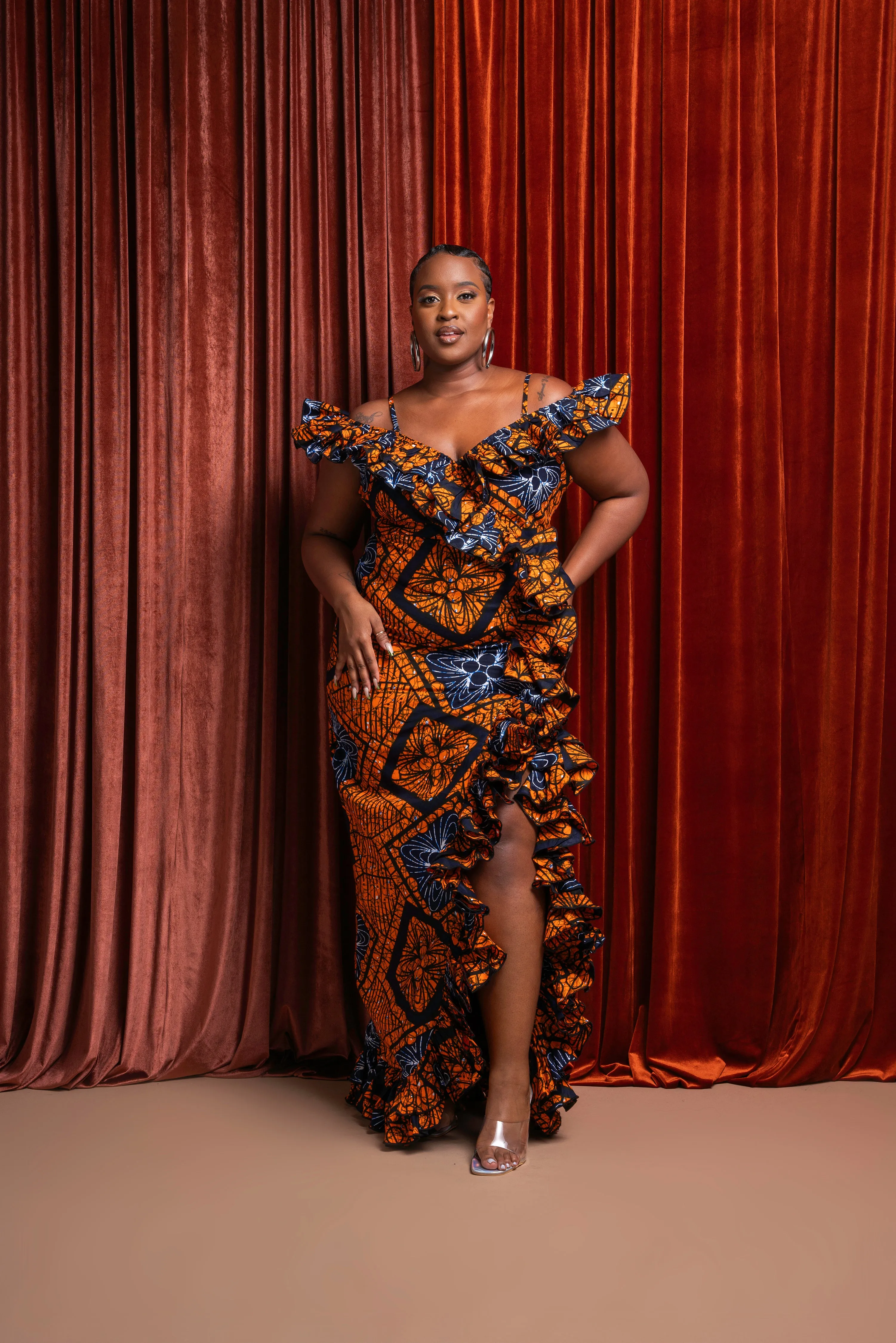 ZEZE Off shoulder Ruffle African Print Maxi Dress